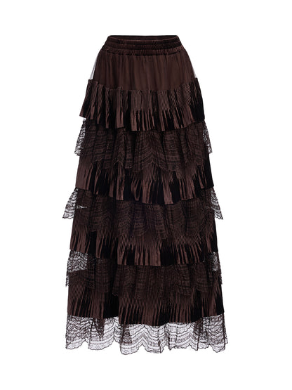 Velvet Lace Patchwork Cake Skirt