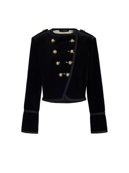Retro Velvet Double-Breasted Asymmetrical Short Jacket