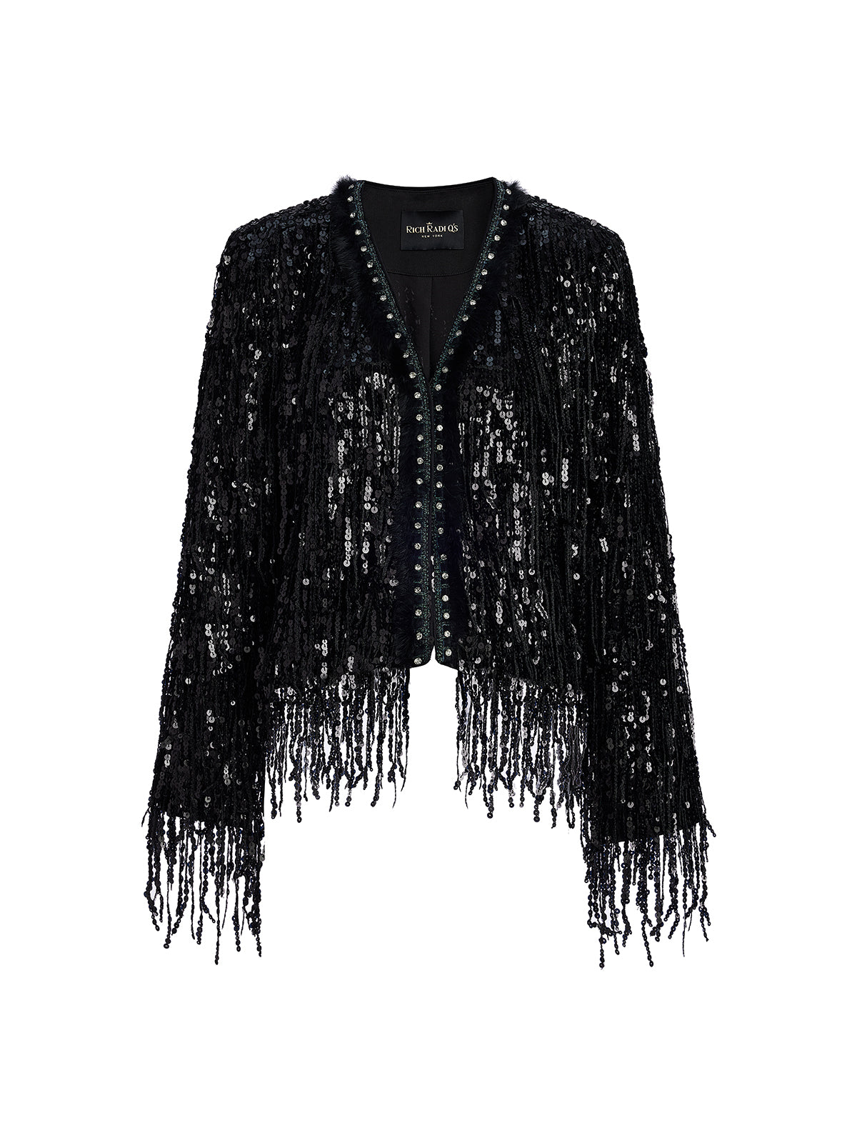Sequined Beaded Fringe Cropped Jacket