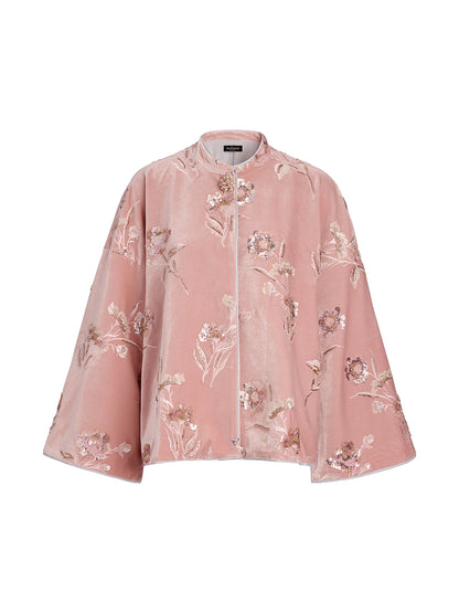 French Velvet Beaded Embroidered Cape Coat
