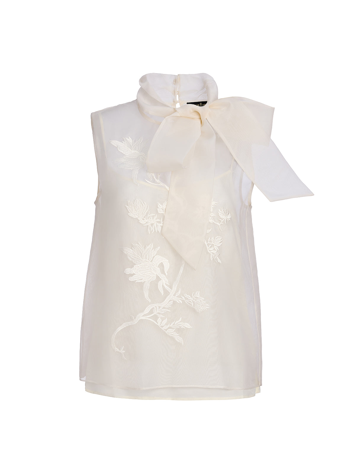 Silk Embroidered Tie-Neck Blouse