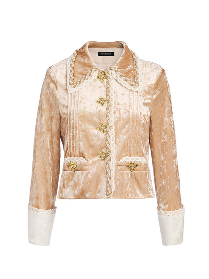 Velvet Lace Trim Short Jacket