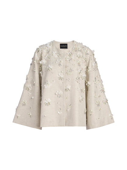 Hand-Embroidered Linen Cape Coat