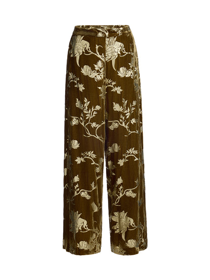Final Sale | Gold Silk Foil Velvet Trousers (No Belt)
