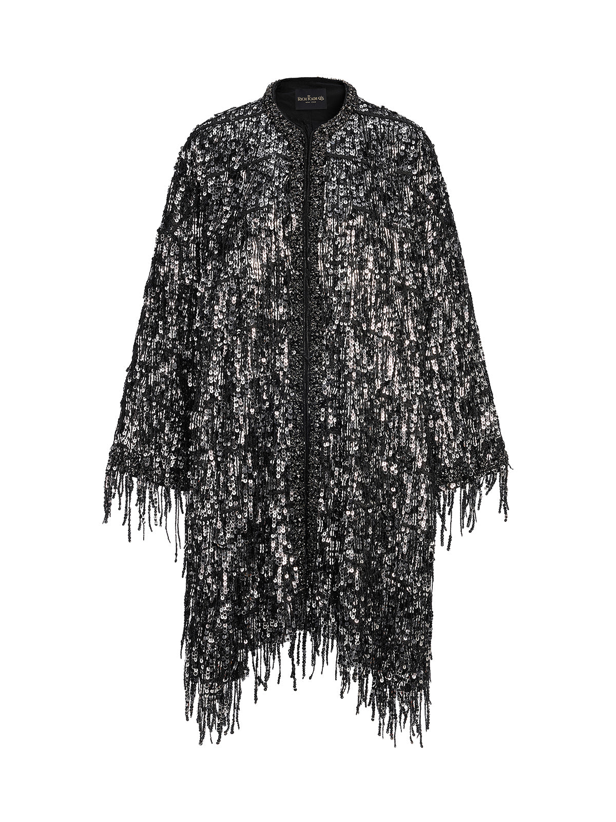 Sequin Beaded Tassel Cape Coat