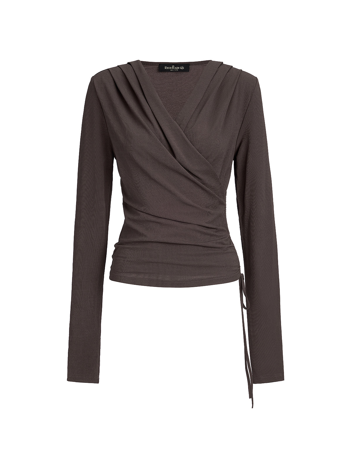 Ruched Wrap V-Neck Knit Top