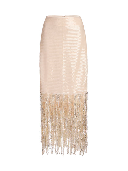 Sequin Crystal Fringe Split Skirt