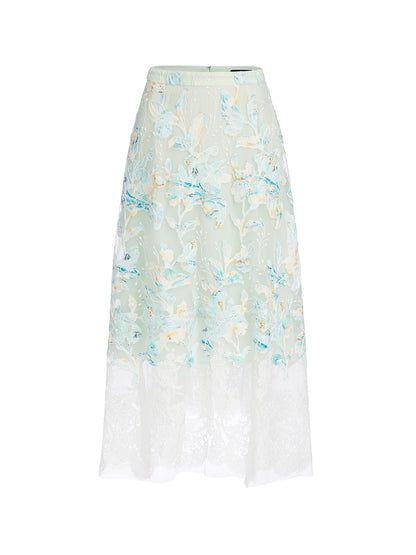 Lace Cut-Out A-Line Skirt
