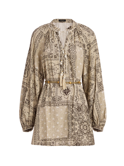 Paisley Cotton-Linen Vacation Relaxed Blouse