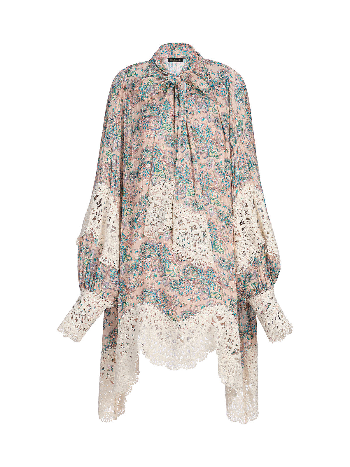 Linen Paisley Print Lace Dress