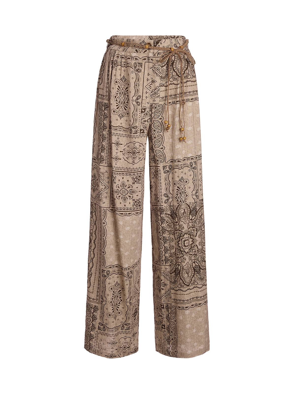Paisley Print Vacation Wide-Leg Pants with Belt