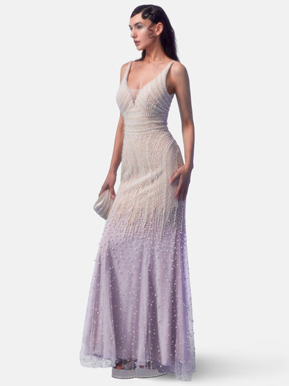 Hand-Studded Pearl Mermaid Hem Gown