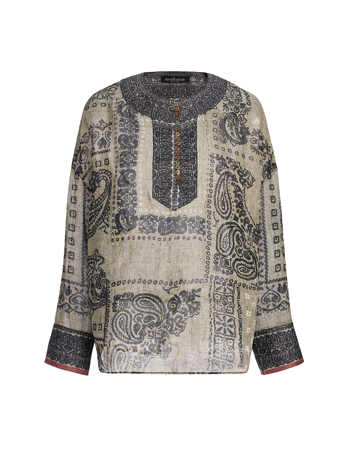French Ramie Paisley Print Top