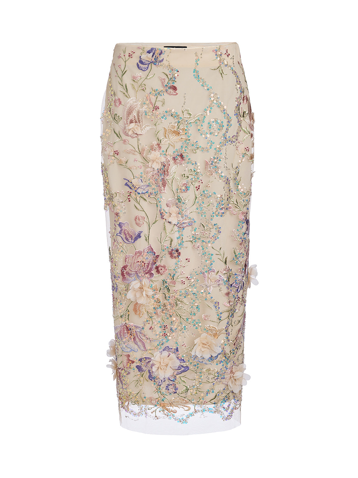 Handcrafted 3D Floral Beaded Embroidered Skirt