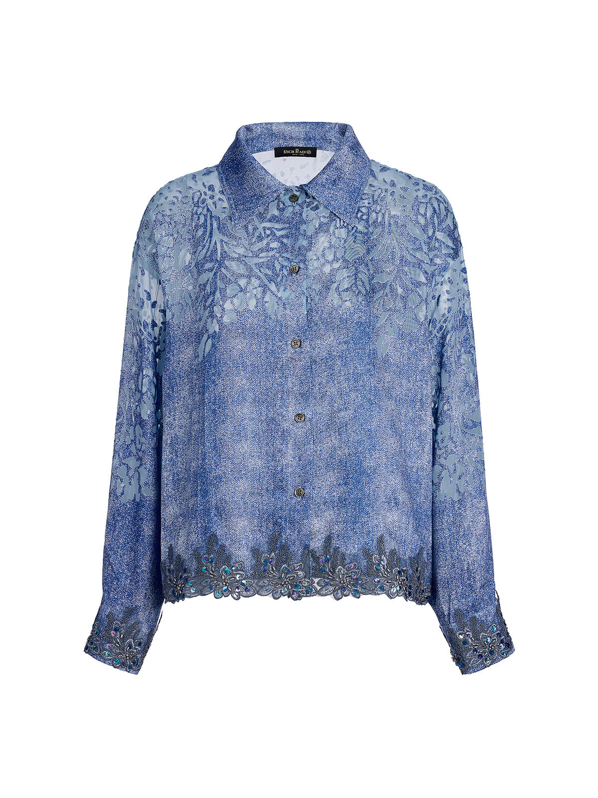 Custom Denim-Effect Gradient Lace Shirt