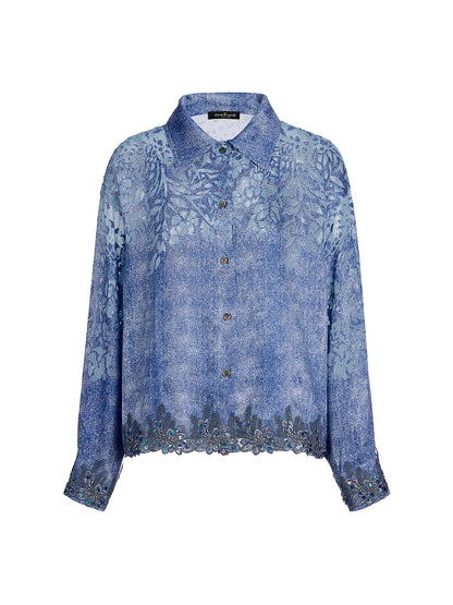 Custom Denim-Effect Gradient Lace Shirt