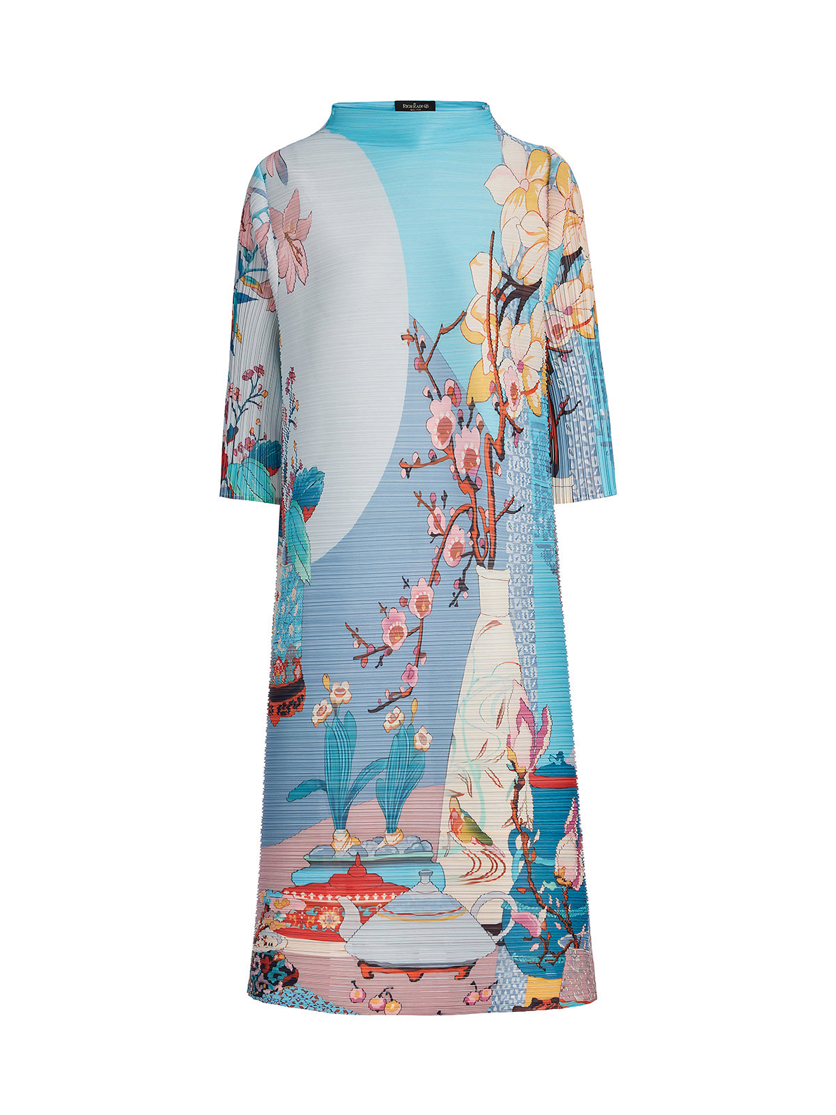 Artistic Print Pleated High Neck Dress (Slip Dress Included)