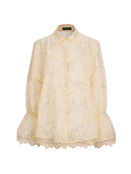 Sequin Bead Embroidered Organza Blouse