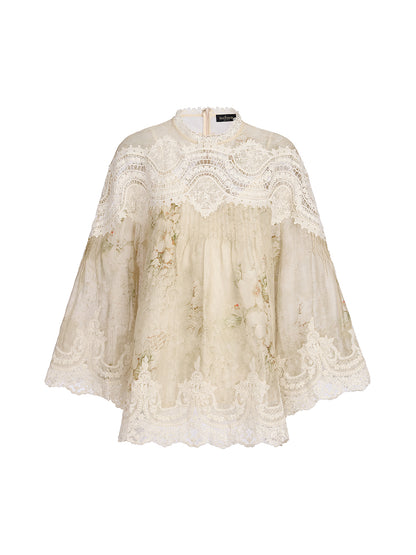 Silk-Linen Baroque Lace Blouse