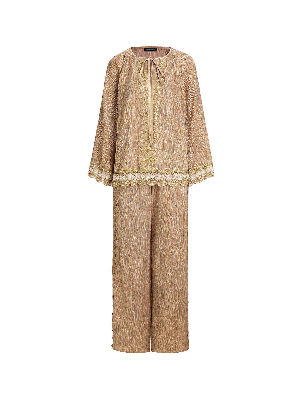 Gold Metallic Pleated Beaded Set