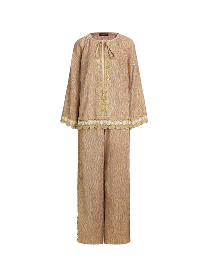 Gold Metallic Pleated Beaded Set