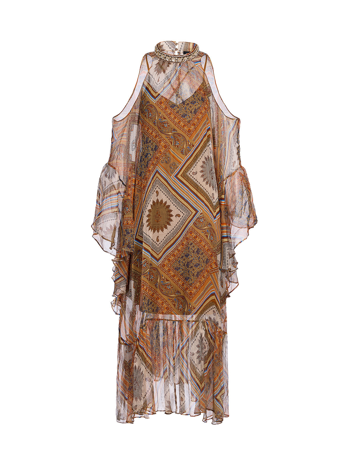 Beaded Silk Bohemian Print Dress