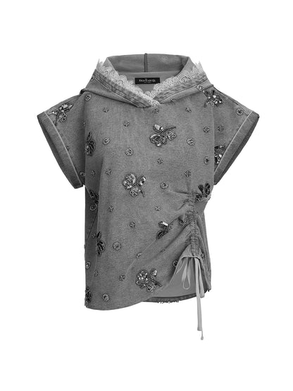 Garment Dyeing Beaded Denim Hoodie
