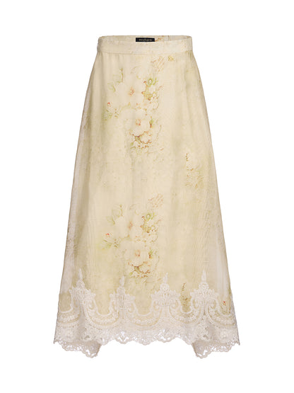 Silk-Linen Baroque Lace Skirt
