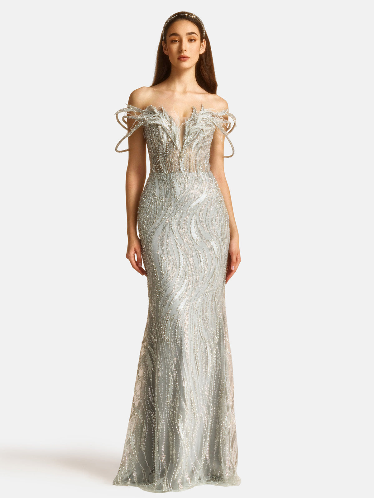 Three-dimensional Leaf Sleeves Fishtail Gown