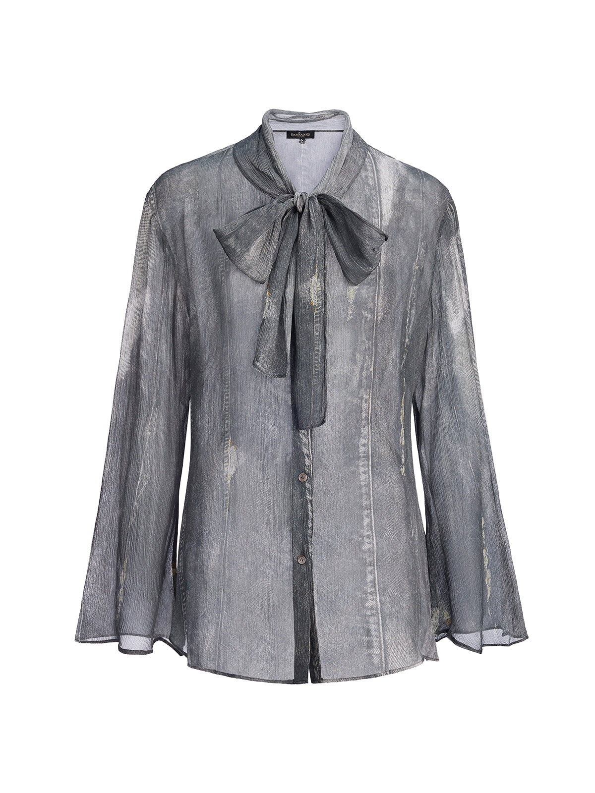Faux Denim Washed Tie Blouse