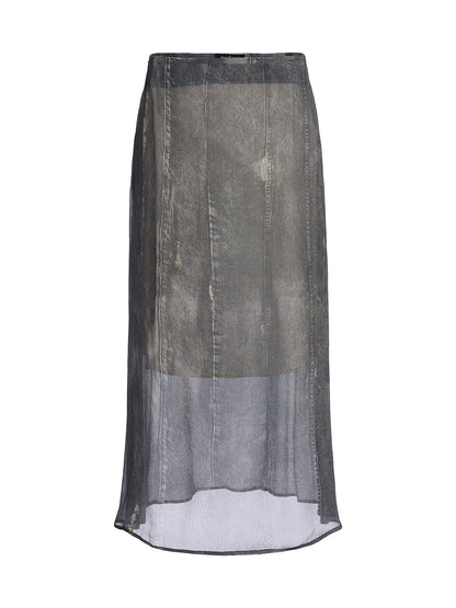 Washed Faux Denim Midi Skirt