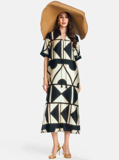 Clay Pot Geometric Pattern Silk Dress