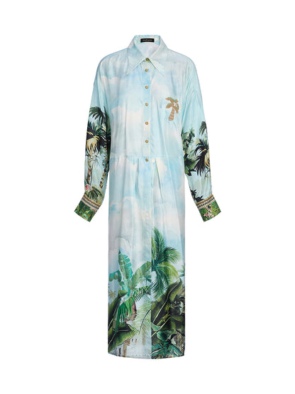 Silk Palm Print Tie Shirt