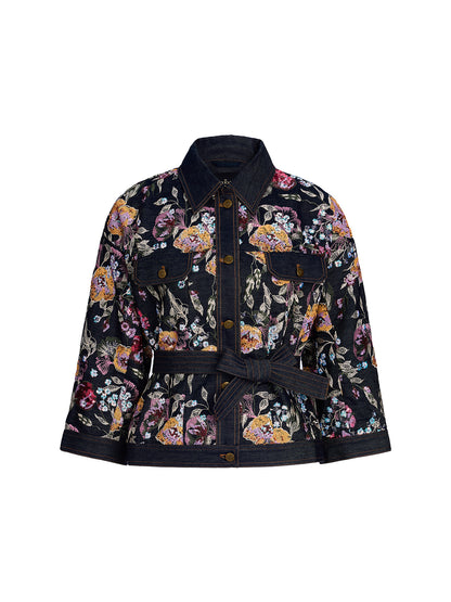 Sequin-Embroidered Floral Denim Jacket