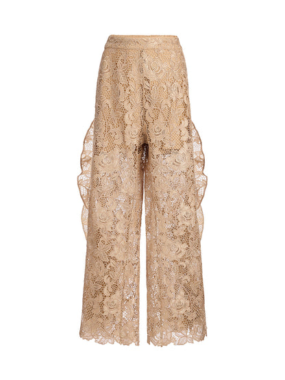 Handcrafted Ribbed Lace Ruffle Pants