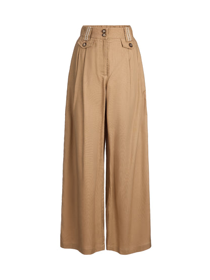 Baroque Linen Wide-Leg Elastic-Waist Pants