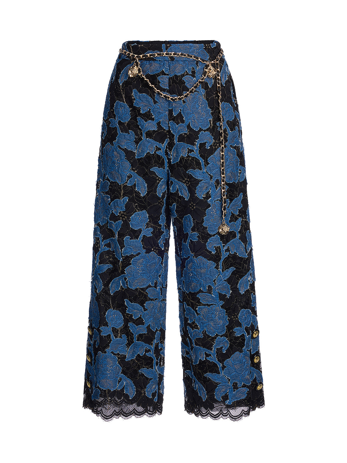 Hand-Sewn Ribbon Jacquard Lace Wide-Leg Pants