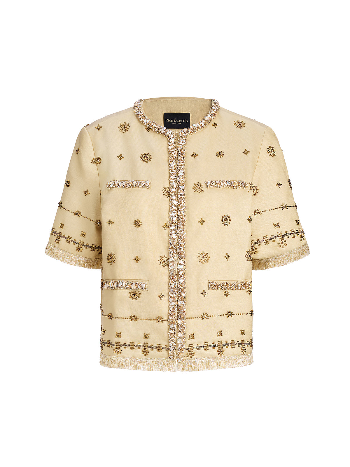 Hand-Beaded Fringe Cropped Jacket