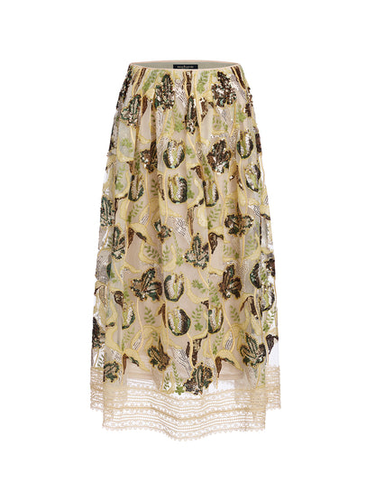 Sequin Lace Flared Skirt
