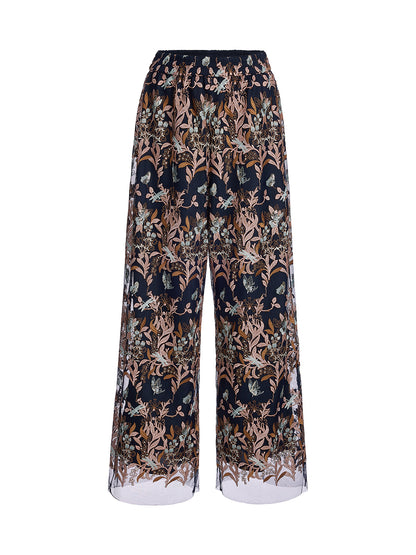 Multicolor Floral Embroidered Pants