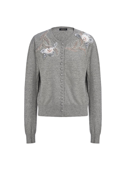 Wool Knit Beaded Cardigan (100% Wool)