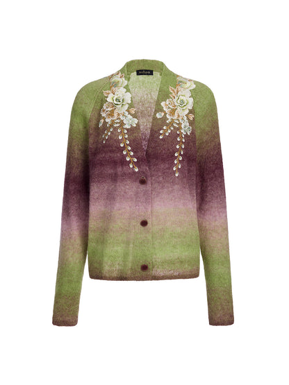 Gradient Wool Beaded Knit Sweater