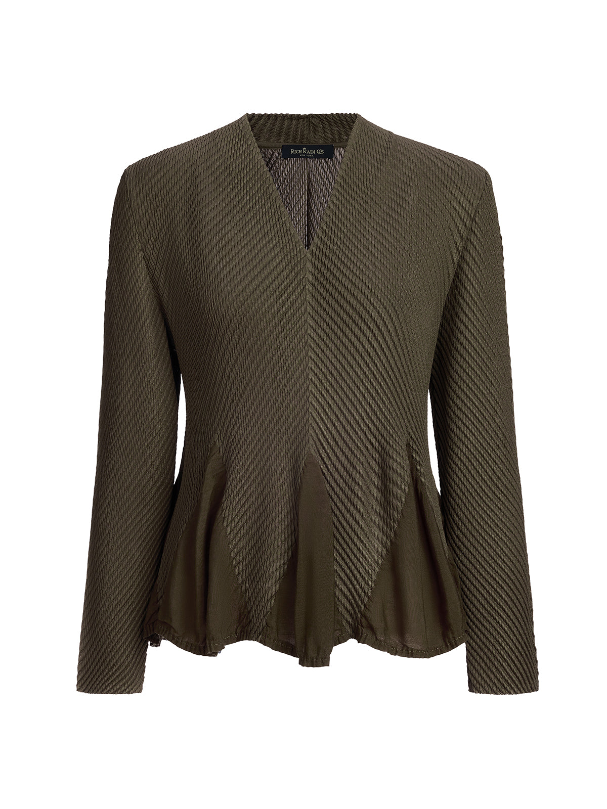 بلوزة V-Neck مزخرفة الحواف على شكل براعم الزهور
