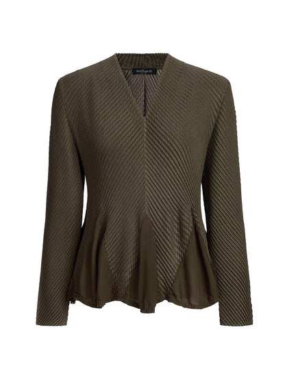 بلوزة V-Neck مزخرفة الحواف على شكل براعم الزهور