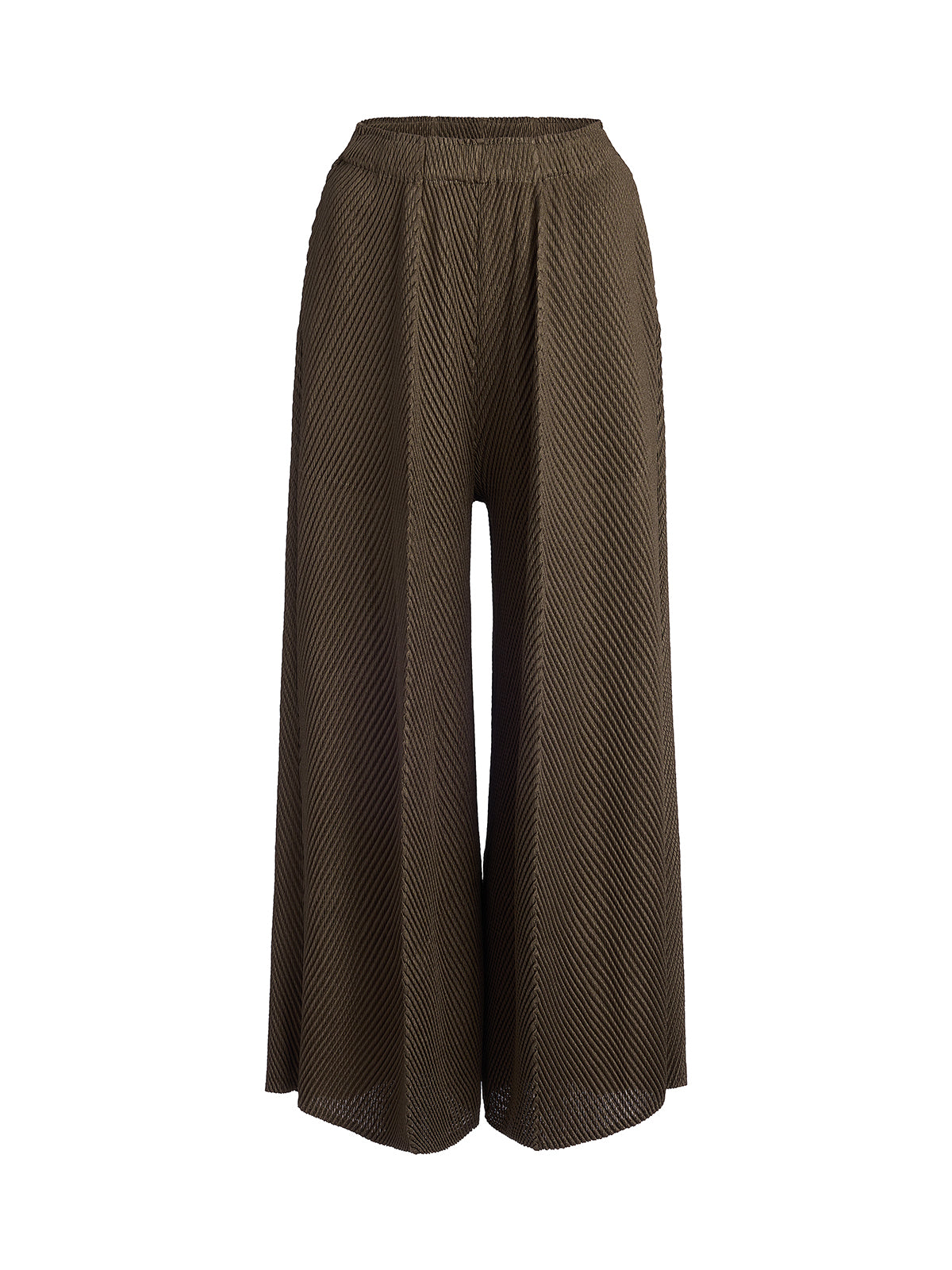 Pleated-Texture Elastic-Waist Wide-Leg Pants