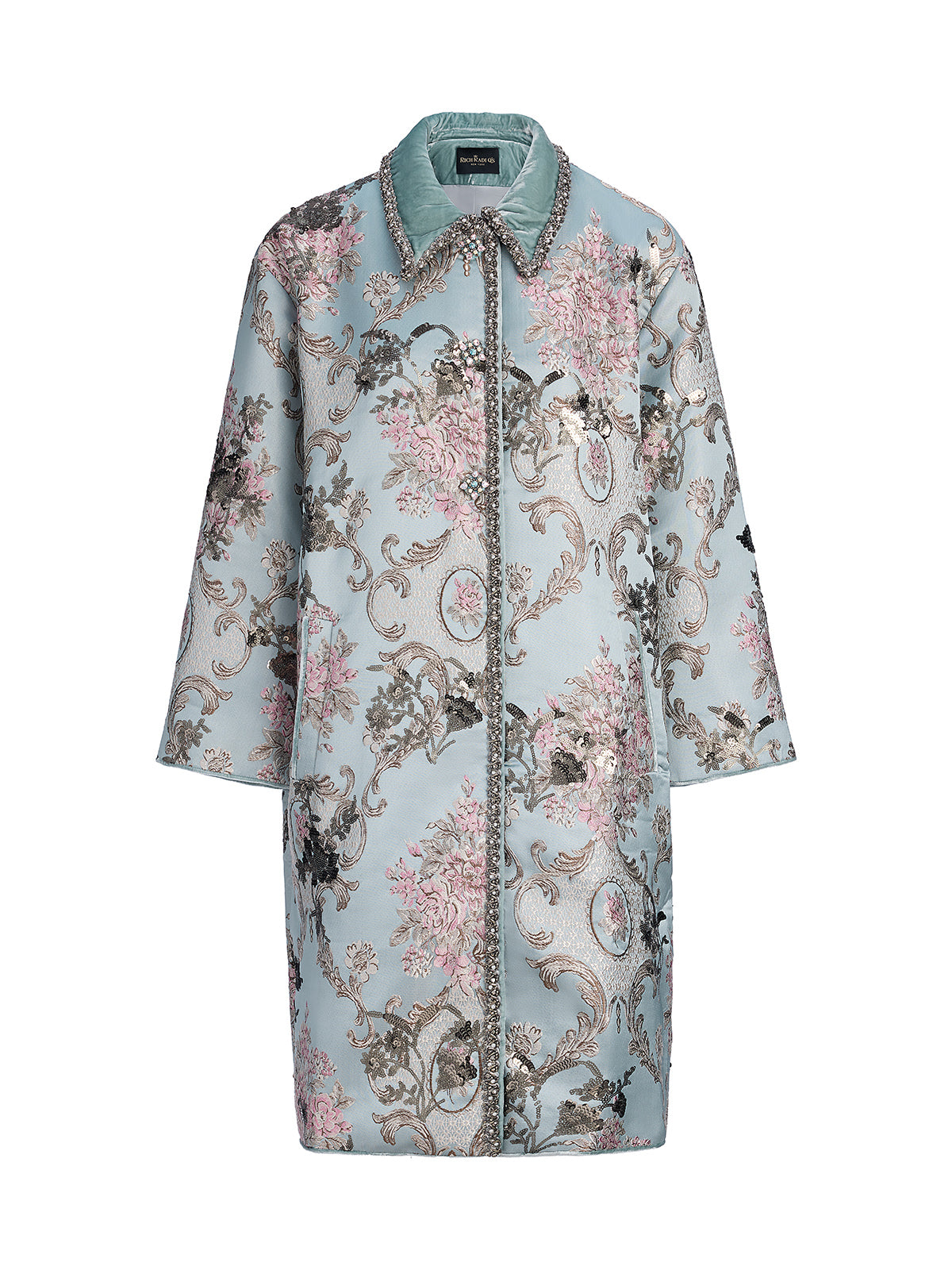Hand-Beaded Sequined Floral Jacquard Jacket