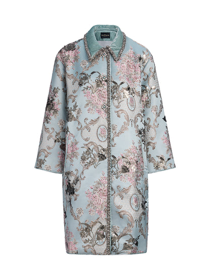 Hand-Beaded Sequined Floral Jacquard Jacket