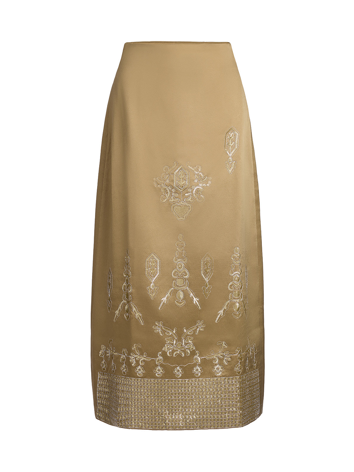 Lustrous Embroidered Floral A-Line Skirt