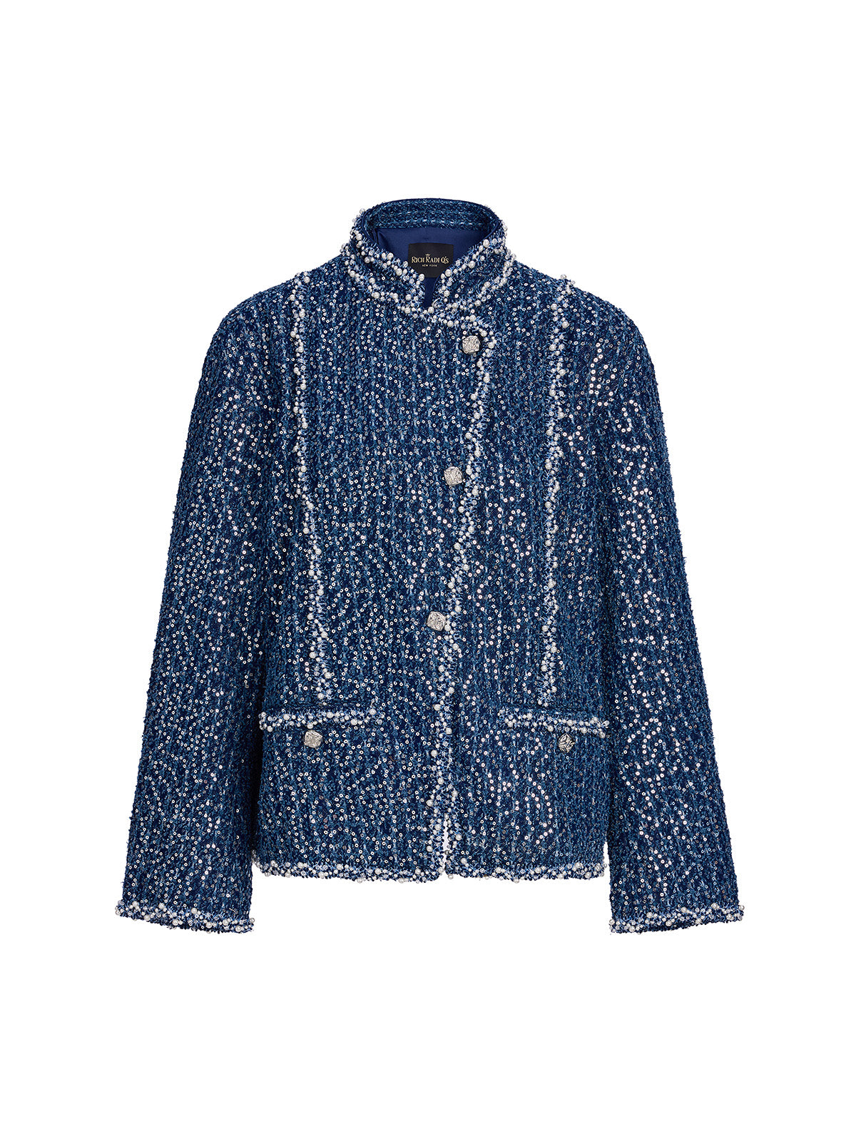 Sequined Denim-Look Tweed Hand-Beaded Jacket
