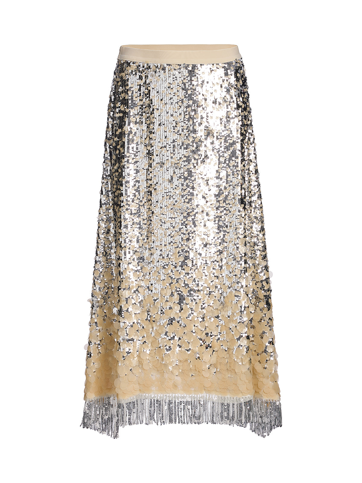 Ombre Sequin Fringe Elastic-Waist A-Line Skirt